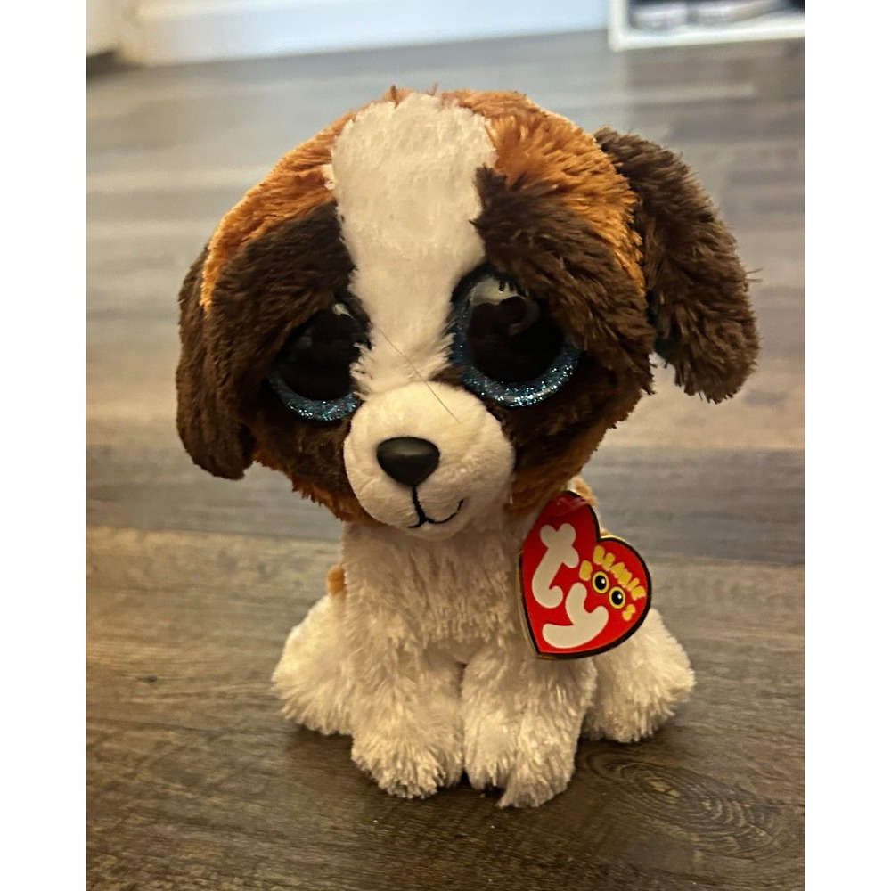 Ty Beanie Boos Duke Dog Plush Brown/White Blue Eyes Birthday May 20 2014